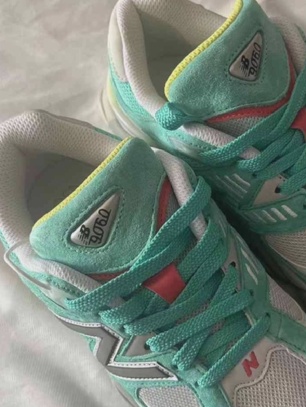 New Balance Aqua Green, White & Neon Accent Running Shoes - Picture 3 of 9